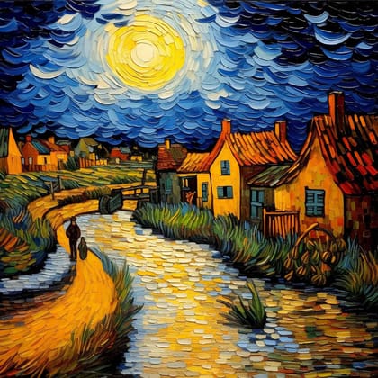 FANTASY VILLAGE PAINTINGS 24in X 24in WITH BLACK FRAME