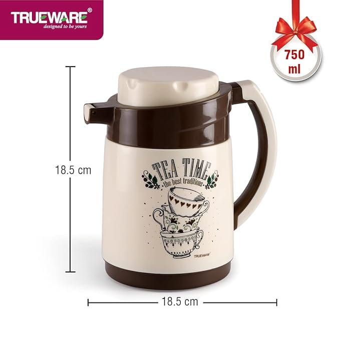 Plastic Ruff Tuff 800 Insulated Flask 750 ML Insulated Tea Pot Kettle Thermos Water Jug Hot & Cold | Leak-Proof Lid | Thermoware | Food Grade | BPA-Free | Ideal For Office, Travel | Brown