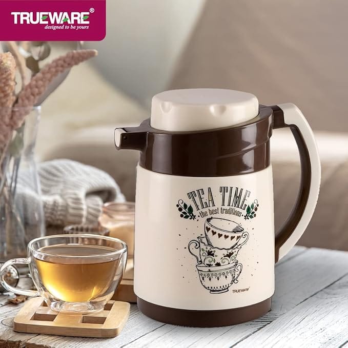 Plastic Ruff Tuff 800 Insulated Flask 750 ML Insulated Tea Pot Kettle Thermos Water Jug Hot & Cold | Leak-Proof Lid | Thermoware | Food Grade | BPA-Free | Ideal For Office, Travel | Brown