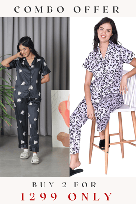 COMBO OF 2 Night Wear Satin Black cream  Color suits-s