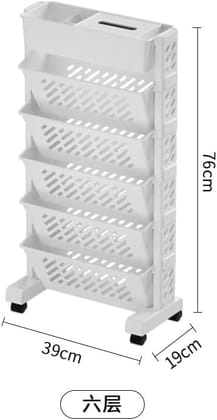 Movable Bookshelf,Large Capacity Rotatable Plastic Rolling Organization Shelf,Utility Movable Book Rack for Kids Children Students Study in Bedroom Home School (5XL) Floor Mount, White