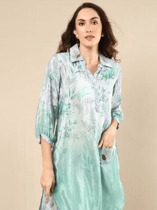 Seafoam Green Color Muslin Kurta Set-XS