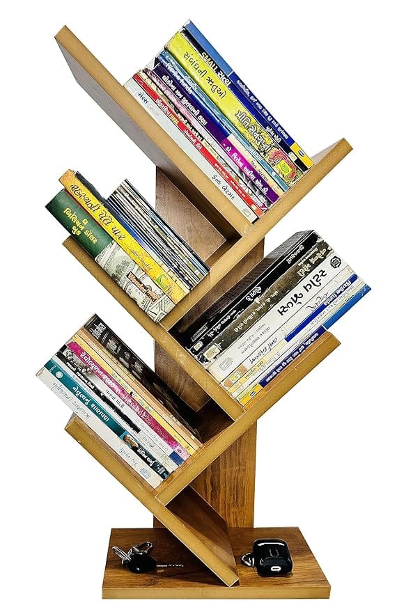 Furniture Engineered Wooden Book Rack,Space Saver Book Shelf for Home Living Room and Office Table Top Free Standing Organizer,Laminated Finish Modern Book Shelve ((Yellow))