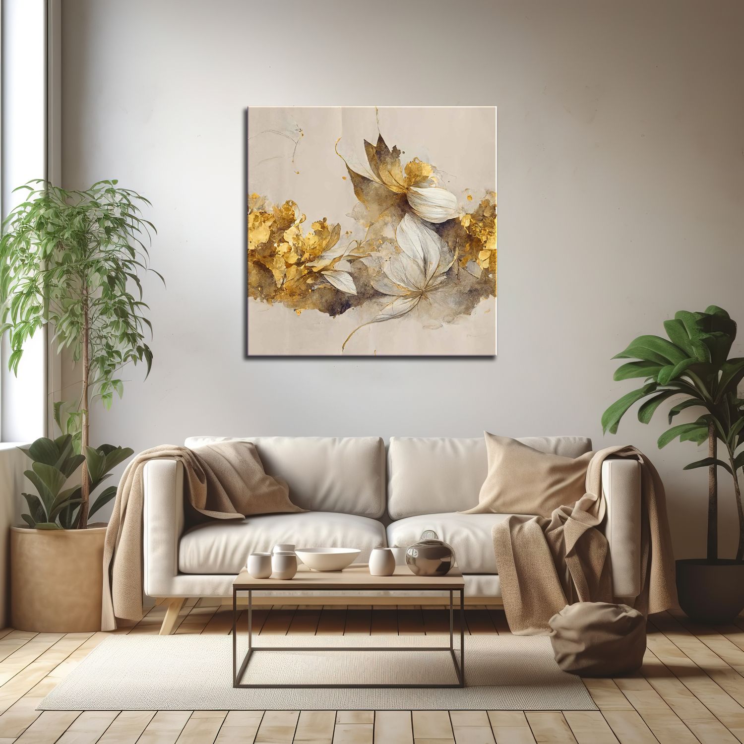 GOLDEN ELEGANT FLOWERS 24in X 24in WITH BLACK FRAME