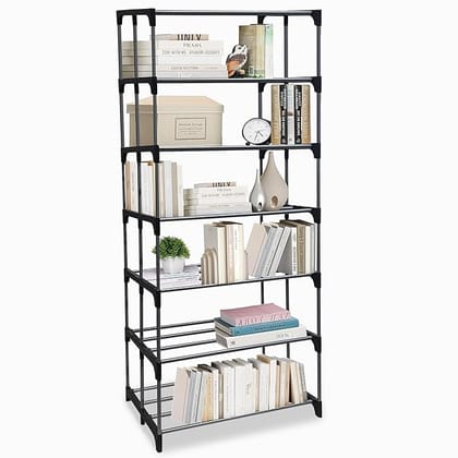7 Tier Metal Book Shelf Tall Narrow Storage Rack for Kids and Adults Modern Bookshelf Unit for Nursery, School, Home, and Office, Floor Mount Open