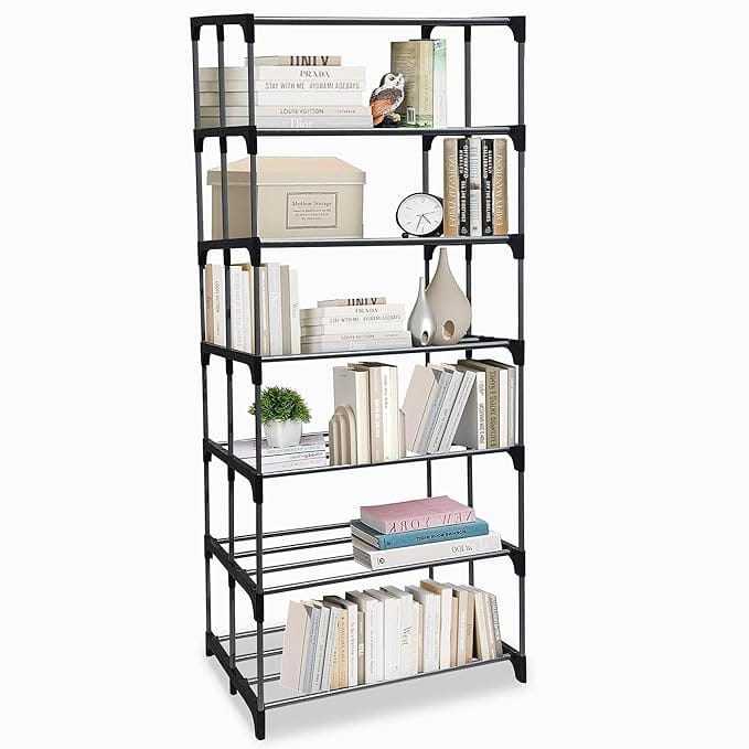 7 Tier Metal Book Shelf Tall Narrow Storage Rack for Kids and Adults Modern Bookshelf Unit for Nursery, School, Home, and Office, Floor Mount Open