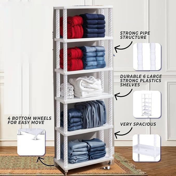 Book Shelf - Shelf Bedroom - Book Self Kids/Study Room - Book Self Plastic - Rack for Storage Multipurpose - Unbreakable Material - Stable and Easy Assembly (6 Tier)