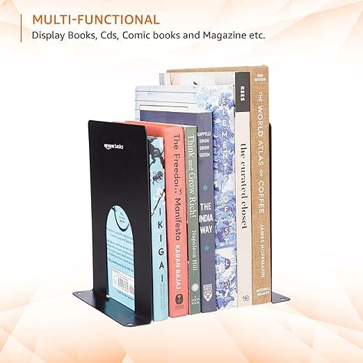 Basics MS Metal Bookend for Office, Home, Bedroom | Set of 2 | Black