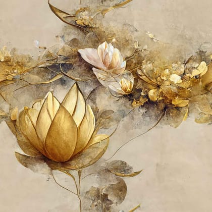HANDRAWN GOLDEN LOTUS WALLART 24in X 24in WITH BLACK FRAME