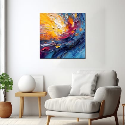 COLOURFUL ABSTRACT PAITNING 24in X 24in WITH BLACK FRAME