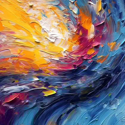 COLOURFUL ABSTRACT PAITNING 24in X 24in WITH BLACK FRAME