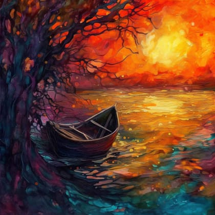 TRANQUIL SUNSET WALLART DECOR 24in X 24in WITH BLACK FRAME