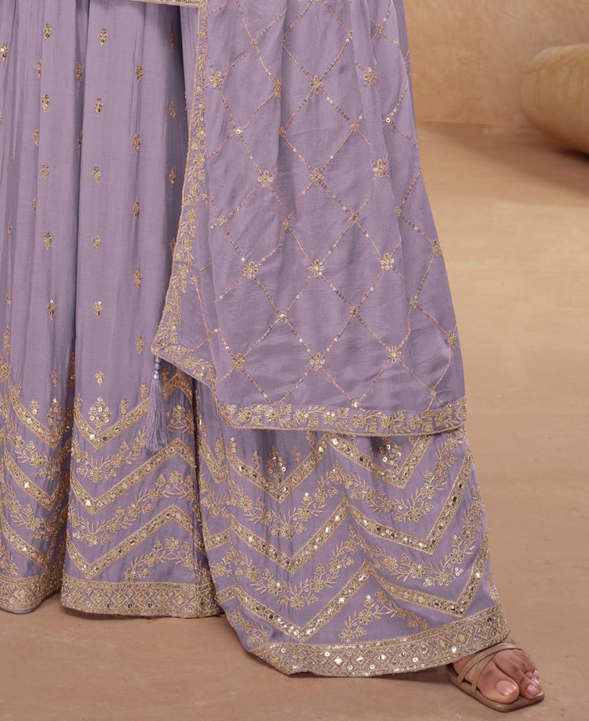 designer chinon palazzo set for women ethnic wear violet