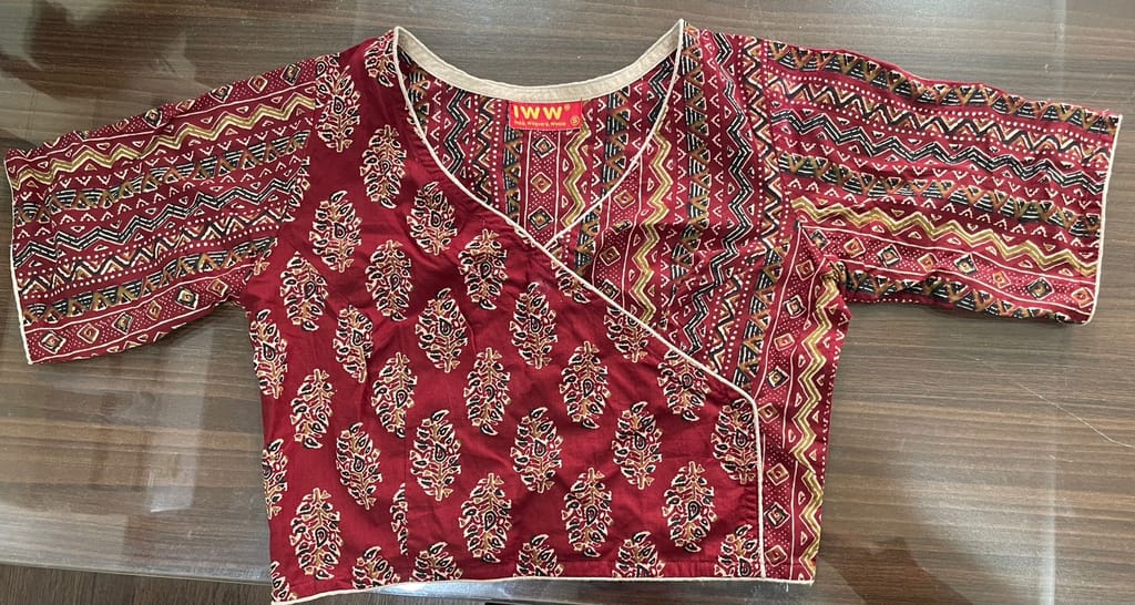 Women's Hand Block Printed Cotton Angrakha Kurta with 3/4th Sleeves
