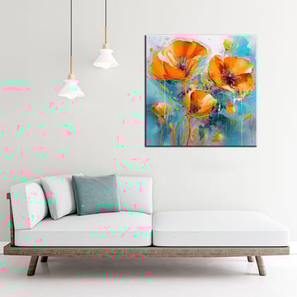 POPPY FLOWERS WALLART DECOR 24in X 24in WITH BLACK FRAME