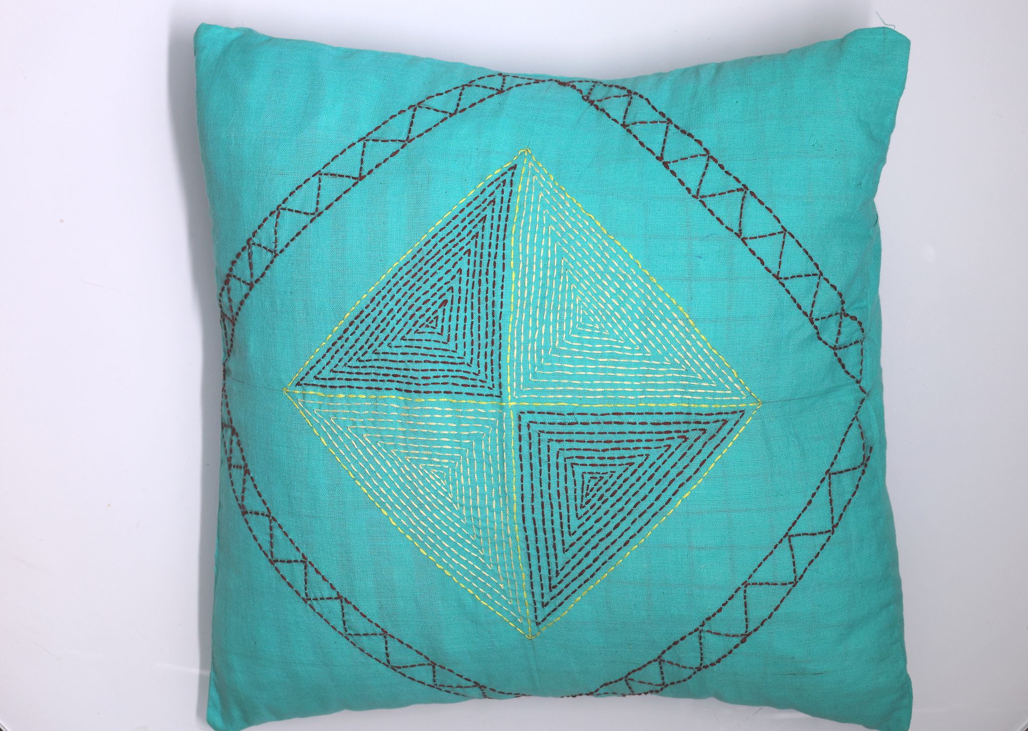  Decorative Hand Embroidered Cushion Cover with Geometric Patterns