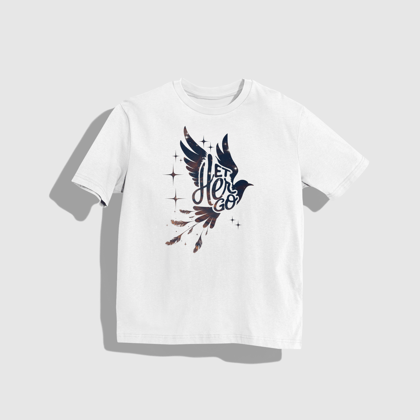 LET HER GO - Round Neck Drop Shoulder Graphic Printed Oversized Cotton T-shirt-S / White