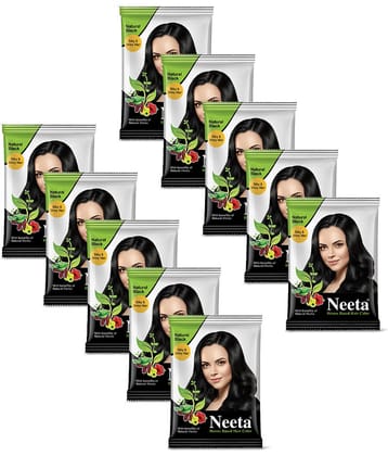 Neeta Henna Based Hair Color Natural Black 10g Pack of 10, Silky and Shiny Powder Hair Colour with 5 Natural Herbs