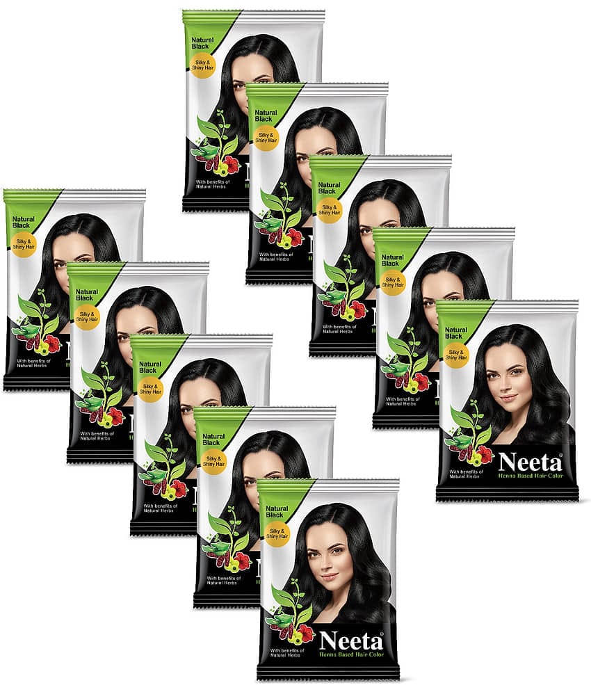 Neeta Henna Based Hair Color Natural Black 10g Pack of 10, Silky and Shiny Powder Hair Colour with 5 Natural Herbs