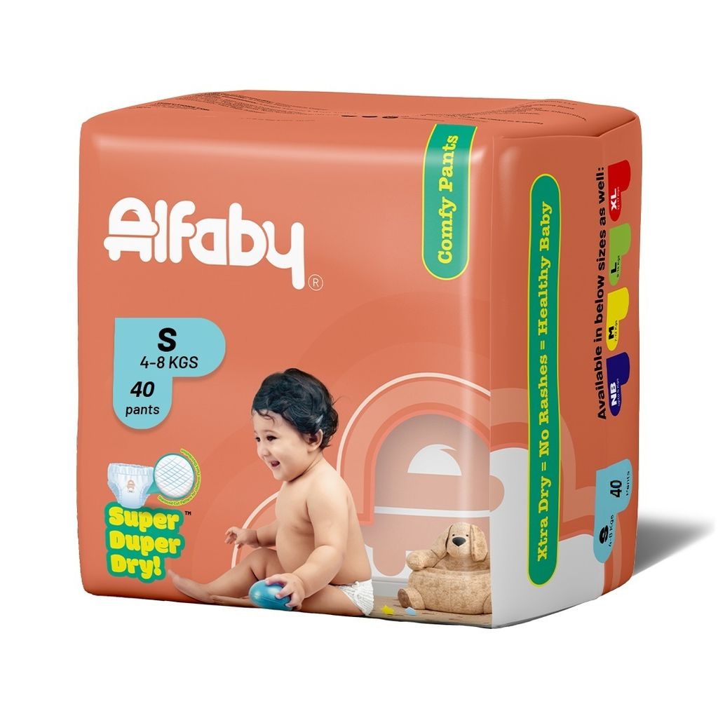 Alfaby Super Duper Dry Comfy Pants - Diapers for Babies Size S (4-8 kgs) - Pack of 40