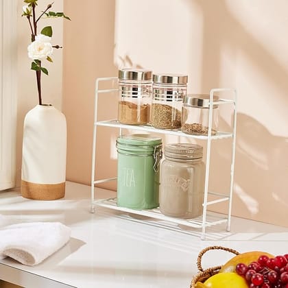 Solimo Multipurpose 2-Tier Metal Rack | for Shelf & Storage Organizer (White)