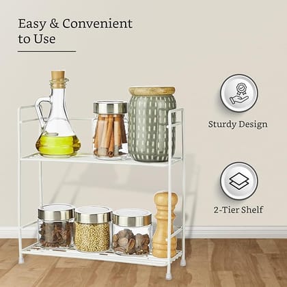 Solimo Multipurpose 2-Tier Metal Rack | for Shelf & Storage Organizer (White)