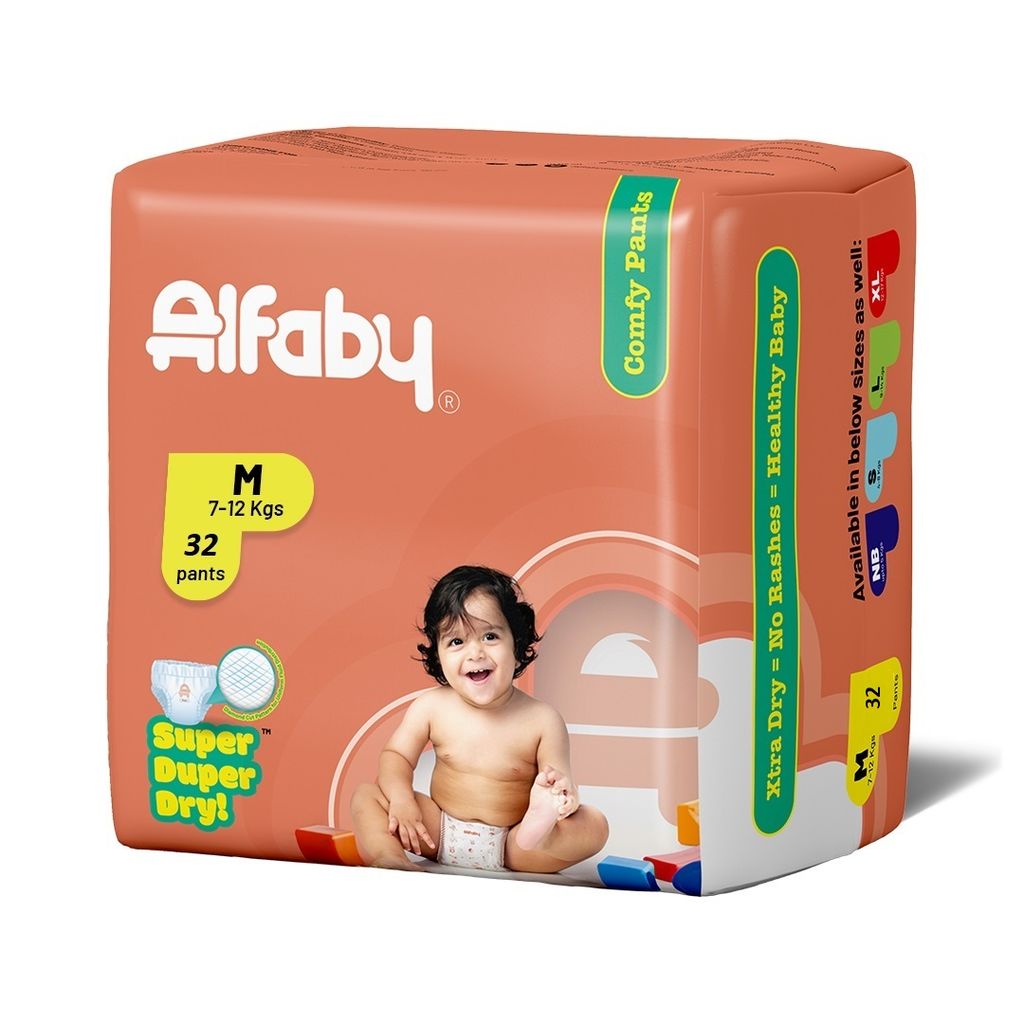 Alfaby Super Duper Dry Comfy Pants - Diapers for Babies Size M (7-12 kgs) - Pack of 32