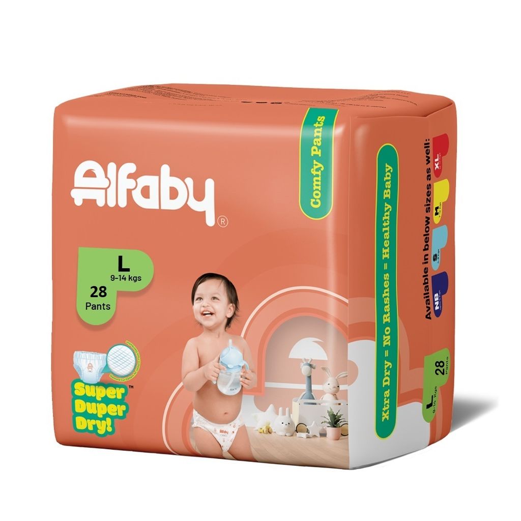 Alfaby Super Duper Dry Comfy Pants - Diapers for Babies Size L (9-14 kgs) - Pack of 28