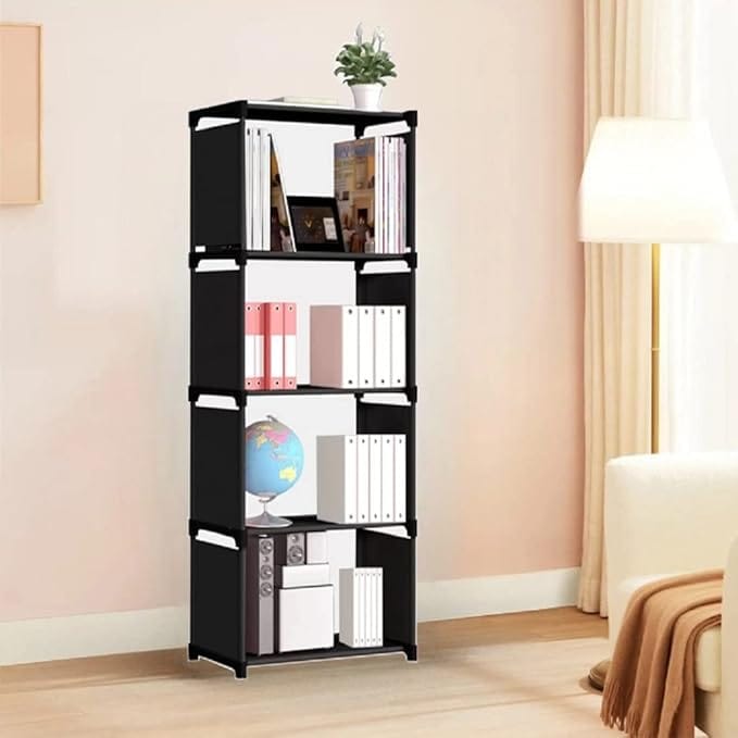 Bookcase for Home Furniture |Cabinet Shelves for Bedroom Office Living Room(Black)(Metal,Polyproplyene)