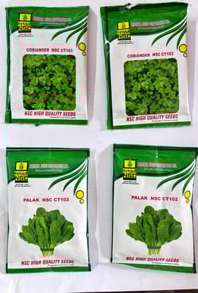 NSC Coriander Variety NSC CT 103 & NSC Palak Variety NSC CT 102 Vegetable Kitchen Garden Packets 60 gm Truthful Labelled Seed (2 Pouches Each)