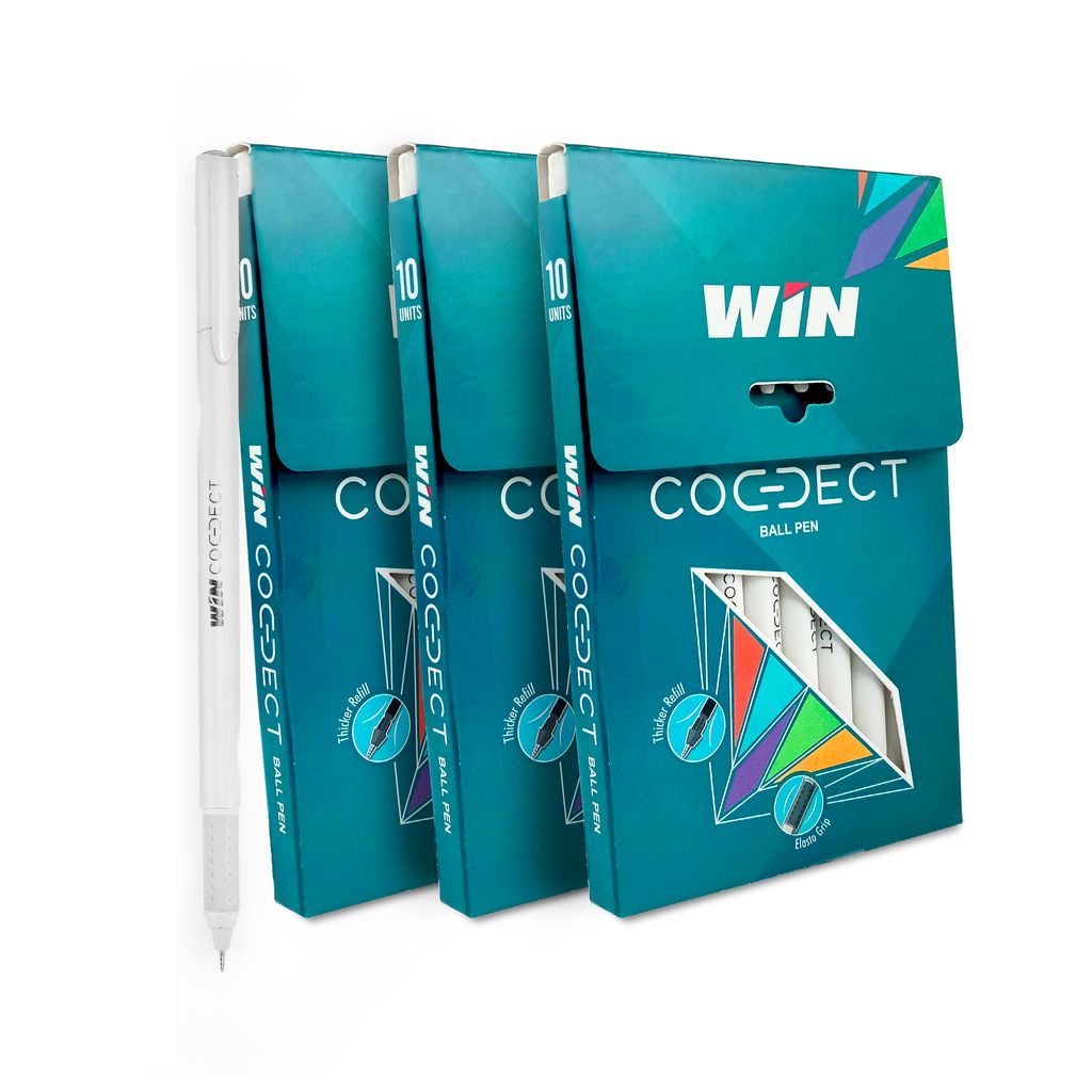 WIN Connect Ball Pens | 30 Black Ink | 0.7 mm Tip | Elastic Grip | Diamond Cut Tip for Smooth Writing | Sleek Body & Minimalistic Design | Thick Refills, Refillable | Long Lasting