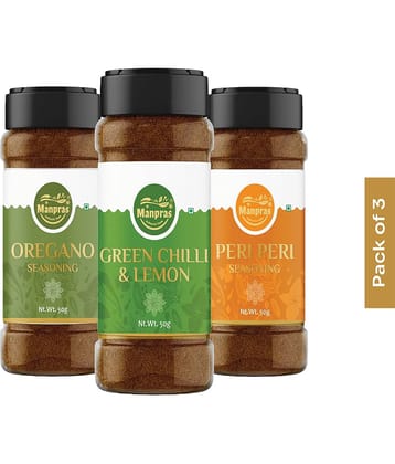 MANPRAS Peri Peri- Oreagno- Greeen Chilly Lemon Pack of 3 50Gms. Each 150 gm