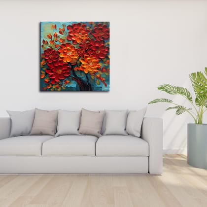 RED FIELD OF FLOWERS 24in X 24in WITH BLACK FRAME