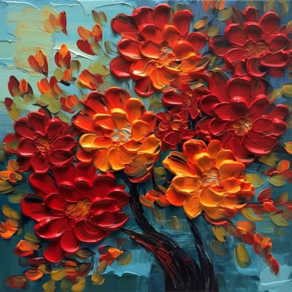 RED FIELD OF FLOWERS 24in X 24in WITH BLACK FRAME