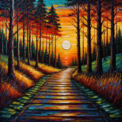 SUNSET FOREST PATH 24in X 24in WITH BLACK FRAME