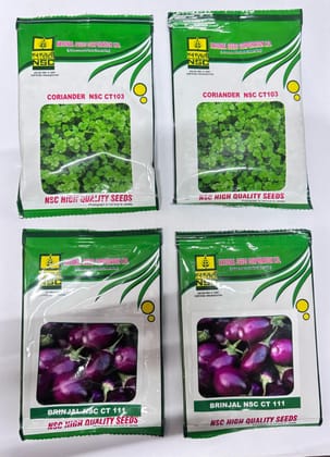 NSC Coriander Variety NSC CT 103 & NSC Brinjal Variety NSC CT 111 Vegetable Kitchen Garden Packets 36 gm Truthful Labelled Seed (2 Pouches Each)