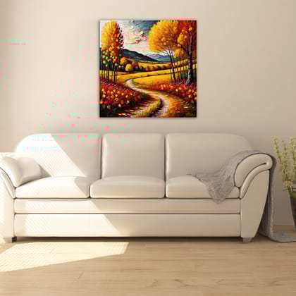 AUTUMN PATH CANVAS WALLART 24in X 24in WITH BLACK FRAME
