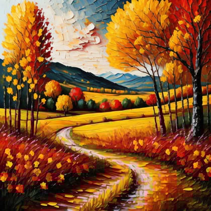 AUTUMN PATH CANVAS WALLART 24in X 24in WITH BLACK FRAME