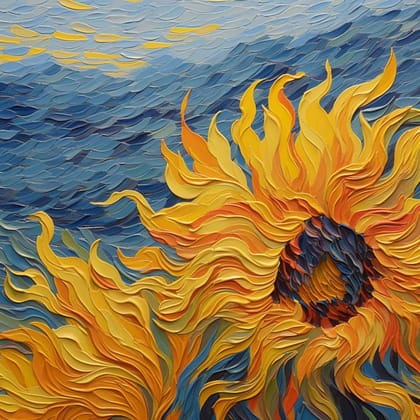 VIBRANT SUNFLOWER CANVAS PAINTING 24in X 24in WITH BLACK FRAME