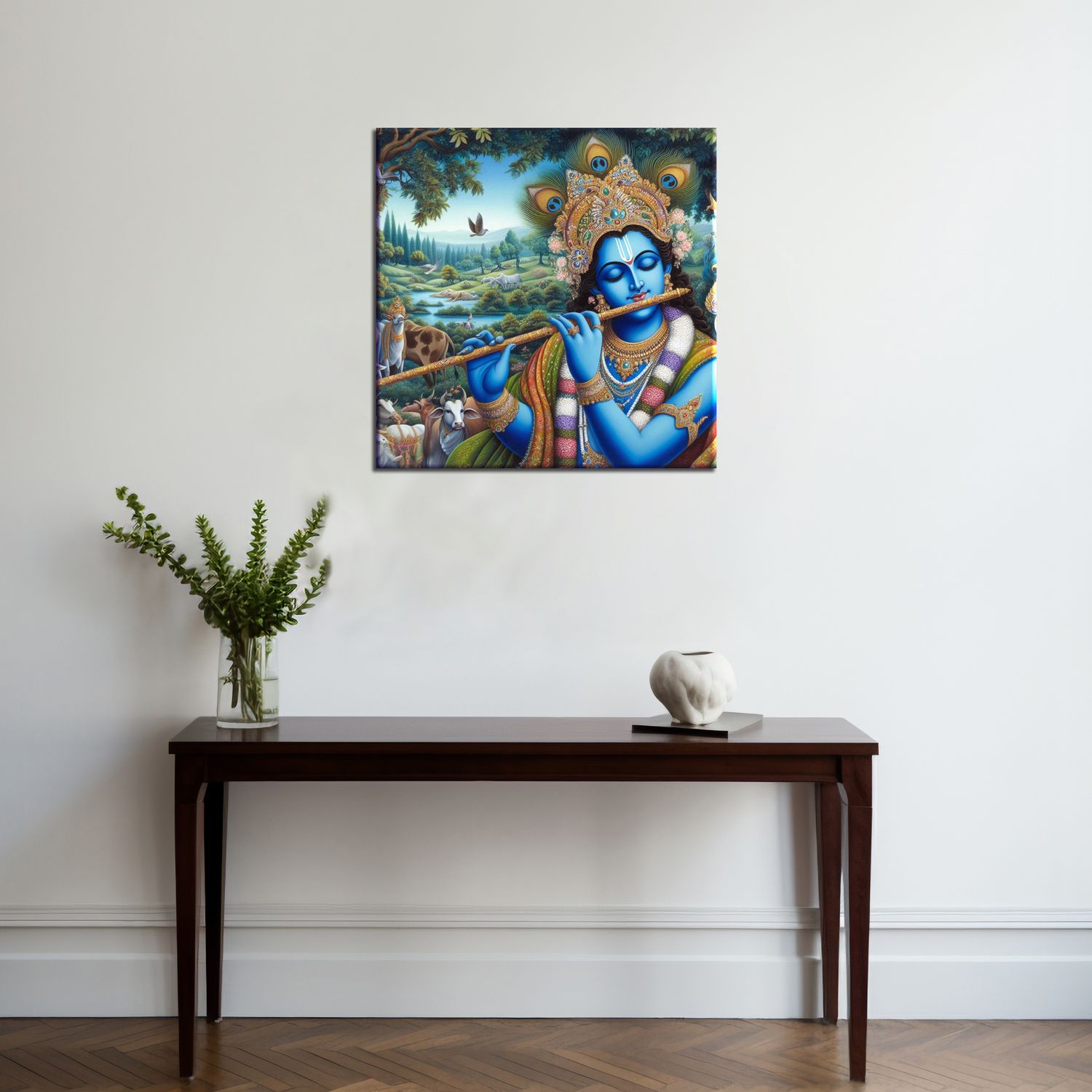 KRISHNA PLAYING FLUTE 24in X 24in WITH BLACK FRAME