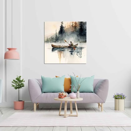 CREATIVE CANOEING PAINTING 24in X 24in WITH BLACK FRAME