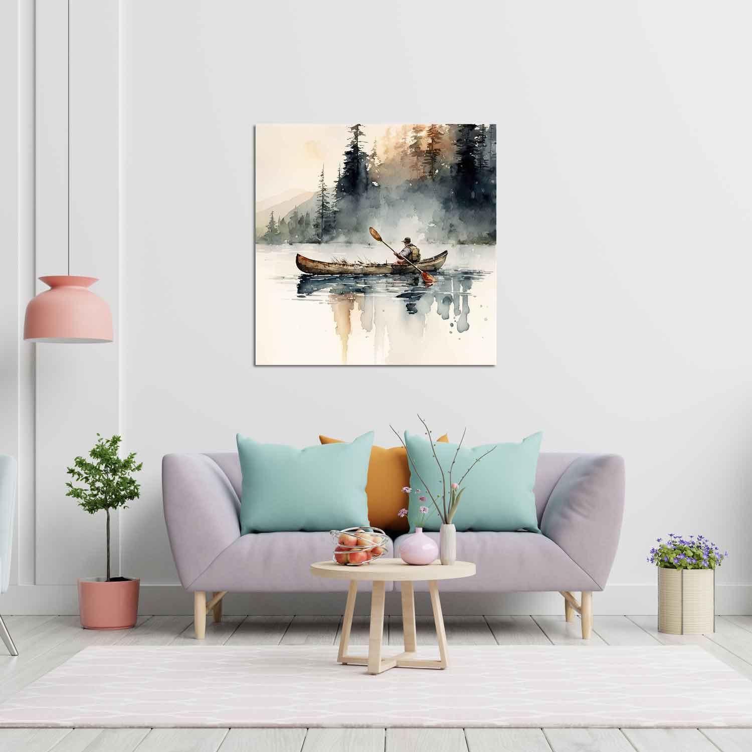 CREATIVE CANOEING PAINTING 24in X 24in WITH BLACK FRAME