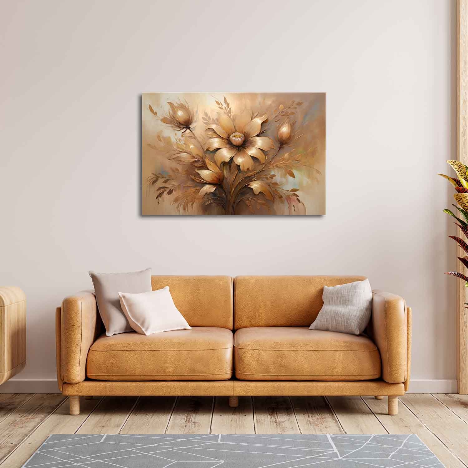 DETAILED BROWN FLOWERS PRINT 24in X 16in WITH BLACK FRAME