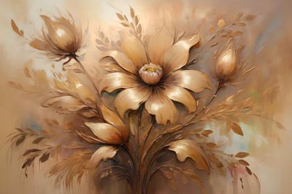 DETAILED BROWN FLOWERS PRINT 24in X 16in WITH BLACK FRAME