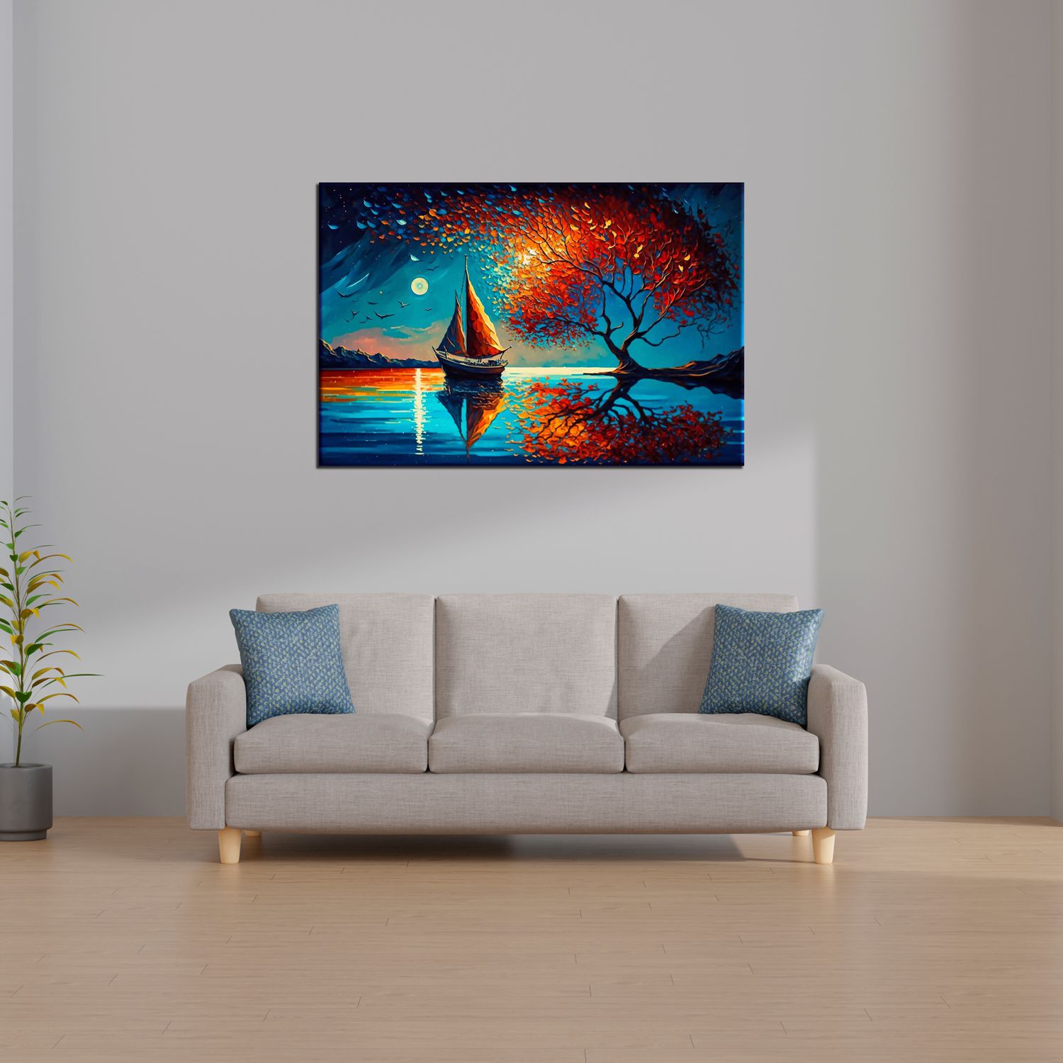 FLOATING LILIES PAINTING 24in X 16in WITH BLACK FRAME