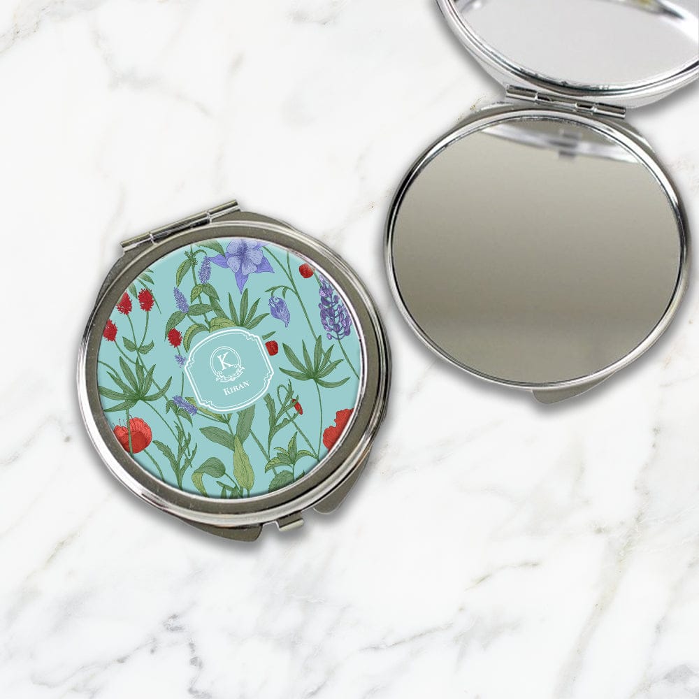 Scarlet Bloom Compact Mirror-Aqua