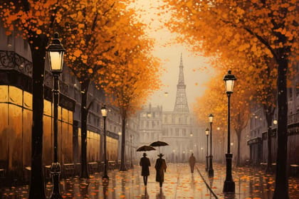 WOMAN WALKING IN THE STREET 24in X 16in WITH BLACK FRAME