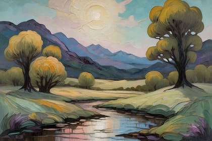 SCENIC LANDSCAPE PAINTING 24in X 16in WITH BLACK FRAME