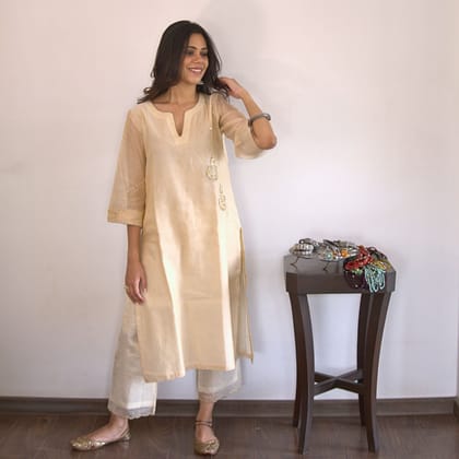 Off-white tissue chanderi set-XS