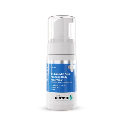 The Derma Co 1% Salicylic Acid Foaming Daily Face Wash with Salicylic Acid, Zinc PCA & PHA for Active Acne & clogged Pores - 100 ml Reduces Acne | Unclogs Pores The Derma Co 1% Salicylic Acid Foaming Daily Face Wash with Salicylic Acid, Zinc PCA & PHA fo
